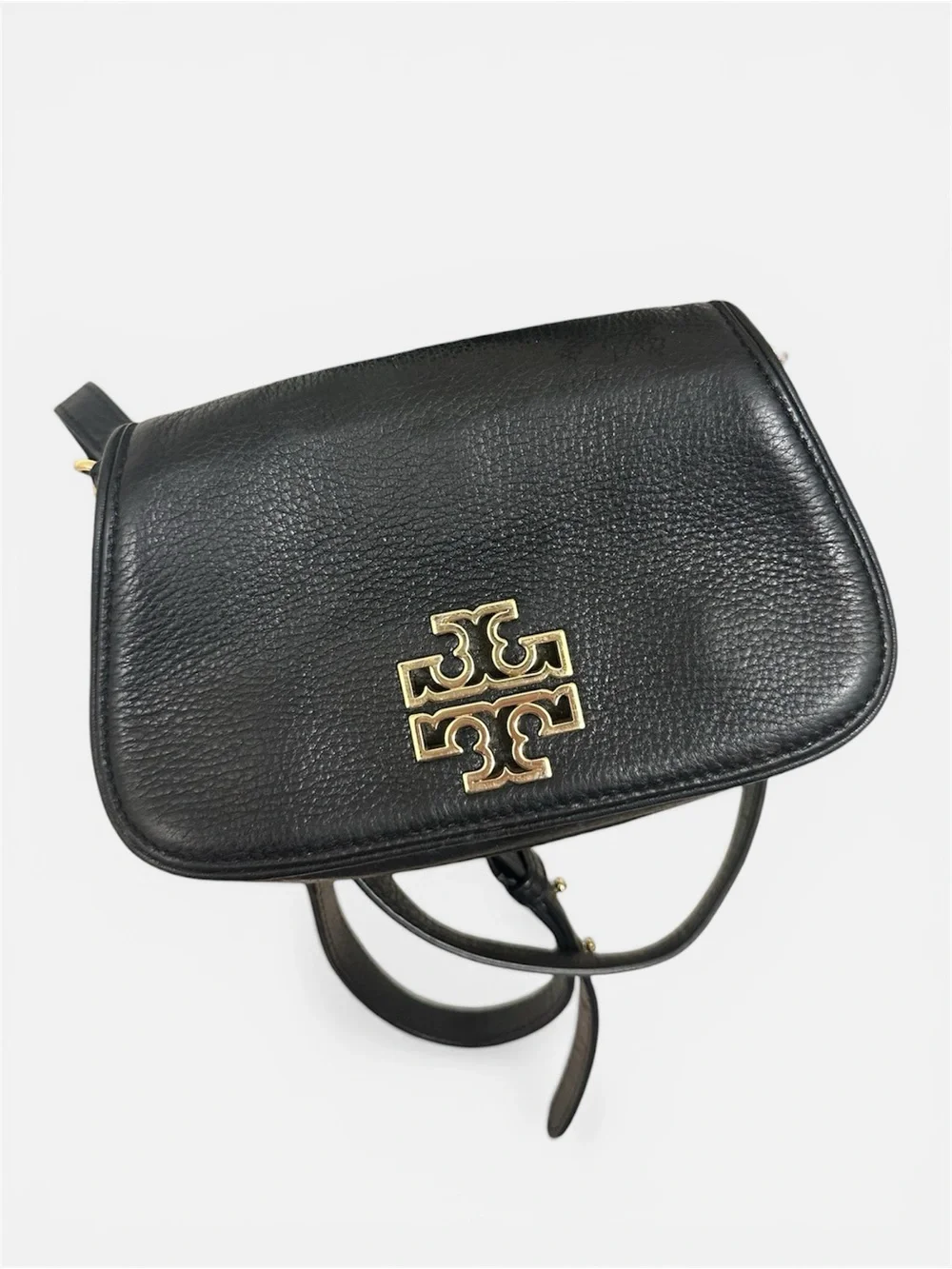 Tory Burch Black Pebbled Leather Crossbody with Gold Logo Accent